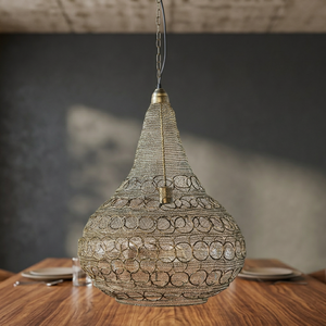 Luminaire suspendu en laiton industriel, grand design en maille métallique, lampe de plafond LED blanc chaud pour salon - Product Image 3