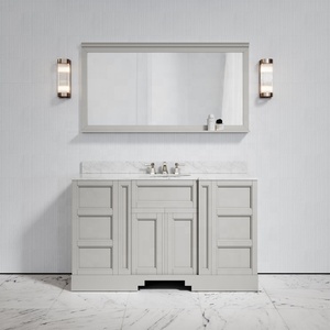 La pittura bianca di vanità del <span class=keywords><strong>bagno</strong></span> di legno solido di stile americano moderno ha finito la partita lo stesso specchio incorniciato di legno di stile - Product Image 5
