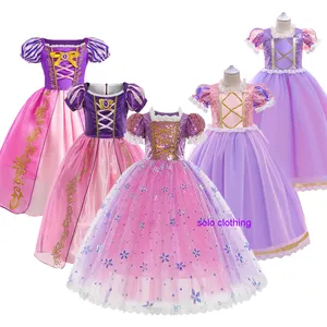 Rapunzel Prinses Zomer Jurken Korte Mouw Kinderkleding Meisje Jurk Halloween Kerst Cosplay Feest Kostuum