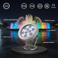 Projecteurs LED submersibles RGB 12W DMX en acier inoxydable étanches IP68 pour jets laminaires, fontaines et piscines, éclairage paysager