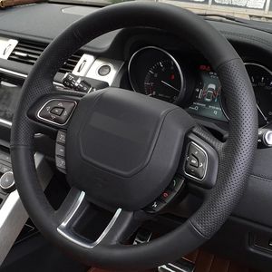 Housse de volant de voiture en cuir noir antidérapant cousue à la main avec <span class=keywords><strong>fibre</strong></span> de carbone pour Land Rover Range Rover Evoque 2012-2018 - Product Image 2