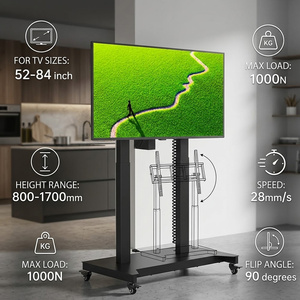 Support de moniteur mobile, chariot TV réglable en hauteur, rotation électrique à 90 degrés, support TV avec roulettes pour téléviseurs de 52 à 84 pouces - Product Image 5