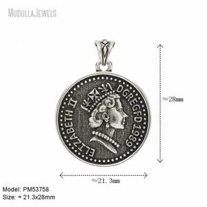 PM53774 MUDULLA Ciondolo Vintage Placcato Argento Anticato a Forma di Moneta Rotonda con Testa di Indiano <span class=keywords><strong>Mohican</strong></span>, Gioiello Fai-da-Te per Uomo, Regalo in Rame - Product Image 3