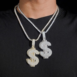 Colgante de Lujo con Símbolo de Dólar, Plata 925, Chapado en Oro de 18K, Moissanita Redonda de Corte Brillante, Microincrustaciones, Charm Temático, Unisex, Uso Diario - Product Image 5