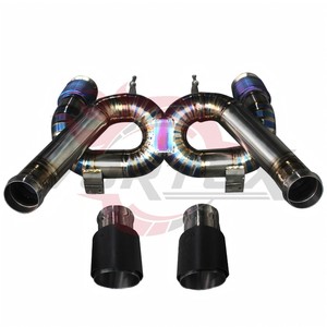 Escape de titanio Vortex X-Pipe para McLaren 720S 4.0L V8 Biturbo, sección central de rendimiento con punta de carbono azul quemado y corte tipo pie. - Product Image 3