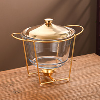 Plat à chafing en acier inoxydable de haute qualité avec couvercle en verre 4L, ensemble de restauration pour buffet, chauffe-plat à gaz pour événements hôteliers - Argent/Or, logo personnalisé