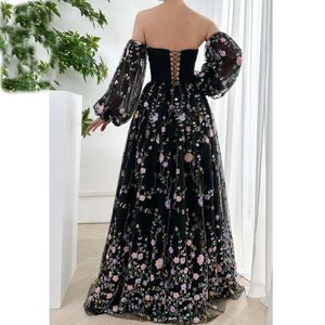 Abito <span class=keywords><strong>da</strong></span> <span class=keywords><strong>sera</strong></span> elegante di fascia alta <span class=keywords><strong>da</strong></span> donna in pizzo multicolore Top con ricamo floreale in vita naturale stile Party - Product Image 3