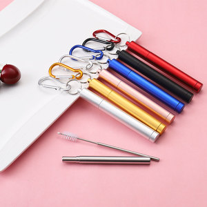 Stainless steel <b>straw</b> set Outdoor travel telescopic <b>straw</b> Portable student set Color sealed three-section <b>straw</b> - Product Image 2