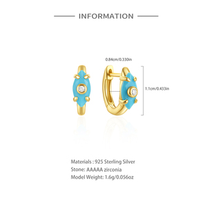 Pendientes de Aro CANNER Marquise con Turquesa y Circonita Cúbica, Plata 925, Pequeños Aros con Circonitas para Mujer - Product Image 6