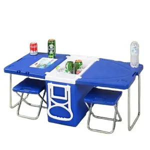 Picnic Camping Outdoors Multifunction Plastic Table Box 28L Ice Chest Cooler With Wheels Chairs