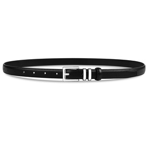 <span class=keywords><strong>Ceinture</strong></span> décorative fine en cuir de vachette <span class=keywords><strong>noir</strong></span> pour <span class=keywords><strong>femme</strong></span>, avec boucle carrée en alliage <span class=keywords><strong>argent</strong></span>é, style TikTok explosif - Product Image 3