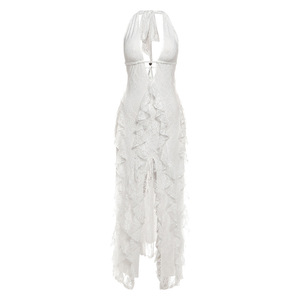 เดรสแฟชั่นผู้หญิงมาใหม่ ดีไซน์เซ็กซี่ สายคล้องคอ เปิดหลัง สีพื้น แต่งระบายชายกระโปรง - Product Image 6