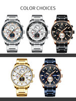 Jam Tangan Pria Best Buy Shanghai Luxury Sports Chronograph Quartz dengan Tali Baja Tahan Karat Biru, Dial Kaca, Tahan Air