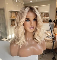 Pelucas de Cabello Humano con Frente de Encaje 13x4, Onduladas, Estilo Bob, 12 Pulgadas, Color Rubio Ceniza Degradado, Cabello Virgen Remy para Mujeres