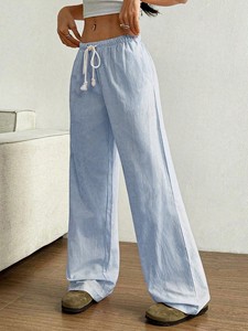RUICHI Autumn New Women's Casual Pants with Striped Low-Waist Loose Floor-Length Sweet <strong>Wide</strong>-<strong>Leg</strong> <strong>Trousers</strong> - Product Image 4