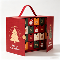 Calendrier de l'Avent de Noël Rouge Vide avec 24 Tiroirs pour Personnalisation DIY, Coffret Surprise de Compte à Rebours des Fêtes