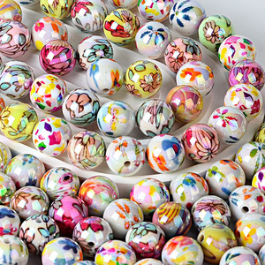16mm <b>Acrylic</b> UV Print Full-Print Flower Straight-Hole Mixed Color <b>Beads</b> DIY Phone Stringing Pen Accessories Colorful Fashionable - Product Image 4