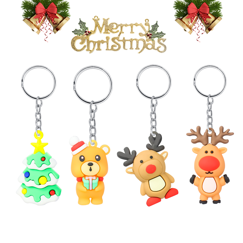 Мягкий резиновый брелок для ключей из ПВХ с Санта-Клаусом, оленем, снеговиком, украшение на Рождество, детский брелок, милый подарок, подвеска