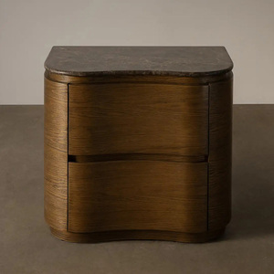 Modern Minimalist Curved Bedside Cabinet 2 Drawers Marble Top <strong>Night</strong> <strong>Stand</strong> for Hotel - Product Image 2