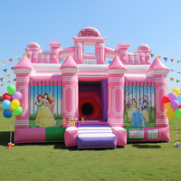 Château Gonflable Princesse Rose Combo Aire de Jeux Gonflable Maison de Rebond Sauterelle Certifiée CE Légère