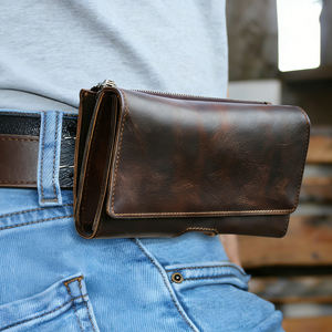 Étui de téléphone minimaliste en cuir <span class=keywords><strong>Crazy</strong></span> Horse, sacoche ceinture pour smartphone de 6,7 pouces, randonnée, cyclisme, équitation, sports de plein air, portefeuille pour téléphone - Product Image 5