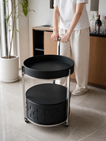 Table d'appoint ronde en cuir caramel tressé avec rangement et structure en acier inoxydable, vente directe usine, OEM ODM