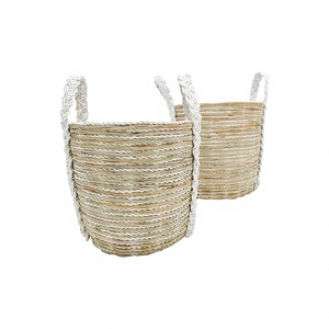 Panier à linge tressé moderne, capacité de 5 kg, 6-10 L, en tissu écologique, durable, décoration intérieure, poignée tressée multifonctionnelle - Product Image 1