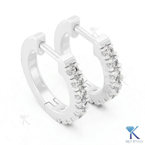 Custom Lab Grown CVD HPHT Diamond Single Row Pave Huggie Hoop <b>Earrings</b> Snap Back 14K <b>Solid</b> Gold Luxury Fine Women Bridal Jewelry - Product Image 6