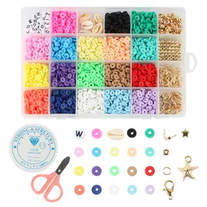 Ensemble de perles en argile polymère entretoise ronde plate pour la fabrication de bijoux Bracelets collier bricolage perles en argile <span class=keywords><strong>Fimo</strong></span> Heishi perles <span class=keywords><strong>Kit</strong></span> d'artisanat - Product Image 2