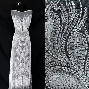 Nuovo disegno ricamato tessuto francese maglia pizzo paillettes pizzo abito da sposa abito da sposa - Product Image 4