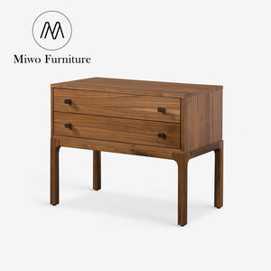 Mesita de Noche Moderna Rectangular con 2 Cajones, Color Nogal, Mesitas de Noche Anchas de Madera, Mesa Auxiliar Nórdica para Sala de Estar, Mueble Decorativo - Product Image 2