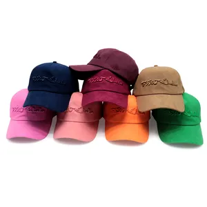 Your Own Design High Quality Custom 3d Embroidery Logo 5 Panel Suede Dad Hat Baseball Cap