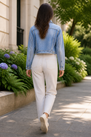 BEAUDRM Veste en jean pour filles, boutonnée, manches longues, manteau en jean, streetwear, été, bleu clair, nylon/coton, lavage en machine