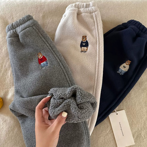 Children's Fleece Lined Pants Gray Off White Navy Blue Warm Cotton Knitted Boys Winter Casual Sport Pants - Product Image 1