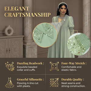 Sage Green <b>Eid</b> <b>Dress</b> <b>for</b> Women Beaded Modest Maxi <b>for</b> Boutique ODM Buyers - Product Image 3