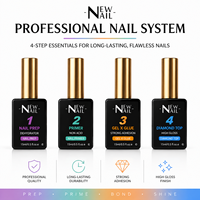 Lot de vernis gel UV 15 ml pour salon de manucure, marque privée, longue tenue, avec préparateur déshydratant, primer non acide et top coat gel pour capsules.