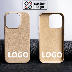 Coque de téléphone avec LOGO personnalisé Protection des bords supérieurs Pierre de galet polie Cuir tanné végétal Couverture de téléphone pour iphone 14 15 13 - Product Image 2