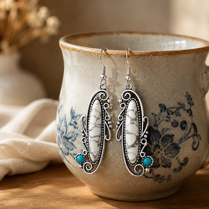 Orecchini pendenti lunghi bianchi intagliati per donna, stile vintage, accessori per l'uso quotidiano - Product Image 6