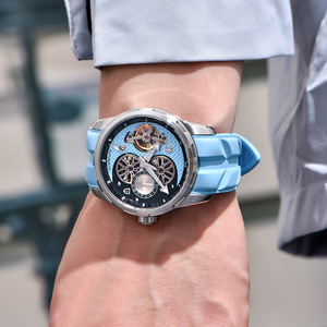 PAGANI Design Men's Mechanical <b>Skeleton</b> <b>Watch</b> <b>Automatic</b> Luminous Blue Fluororubber Strap 100m Waterproof Stainless Steel Case - Product Image 4