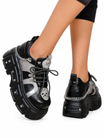 Bottes gothiques noires à plateforme avec logo personnalisé CHENO pour femmes, avec squelette