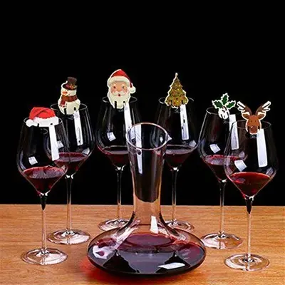A buon mercato di Natale Mini vino rosso copertura tavolo di vetro carta testa di cervo decorazione babbo Natale tazza di carta ornamenti di Natale di Natale 2021