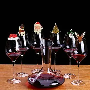 Cheap Christmas Mini Red Wine Cover Table Glass Card Deer Head Decoration Santa Claus Cup Card Natale Christmas Ornaments 2021