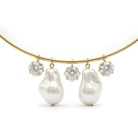 Gemnel Collier ras-du-cou en laiton à ouverture baroque, imitation perles et strass, haute couture, pour banquets et soirées, tendance, en promotion