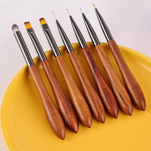 Ensemble de pinceaux à ongles en acrylique Kolinsky, manche en bois, ovale, plat, virole métallique, application de poudre, outil de manucure - Product Image 1