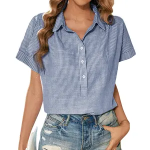 ストライプレディースポロネックシャツ高品質OEMODMカスタマイズ可能なロゴデザイナーファッショナブルなスタイルの婦人服卸売