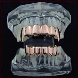TG090-G1 Placcato Oro Pieno Fang Grillz Set Top Bottom Fangs Denti da Vampiro Griglie - Product Image 4