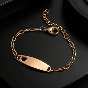 Bracelets pour bébé en acier inoxydable à cœur creux et barre incurvée, personnalisables, lisses, à graver, bijoux DIY – Vente chaude - Product Image 2