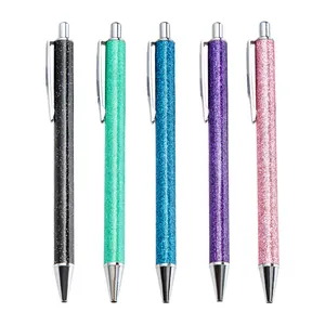 JH USA Market Popular Click Action Colorful Leather Cover Metal Glitter Pen