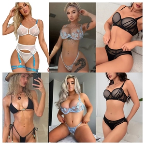 Low Price Women Underwire <b>Bra</b> Thong Garter Straps Floral Pattern <b>Sheer</b> Hollow Out Bodysuit Costume Sexy Lace Lingerie Set - Product Image 1