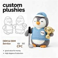 Groothandel op maat gemaakte golf pinguïn knuffel OEM sport pinguïn knuffel mascotte blauwe polo trofee golfclub op maat gemaakte toernooi cadeau